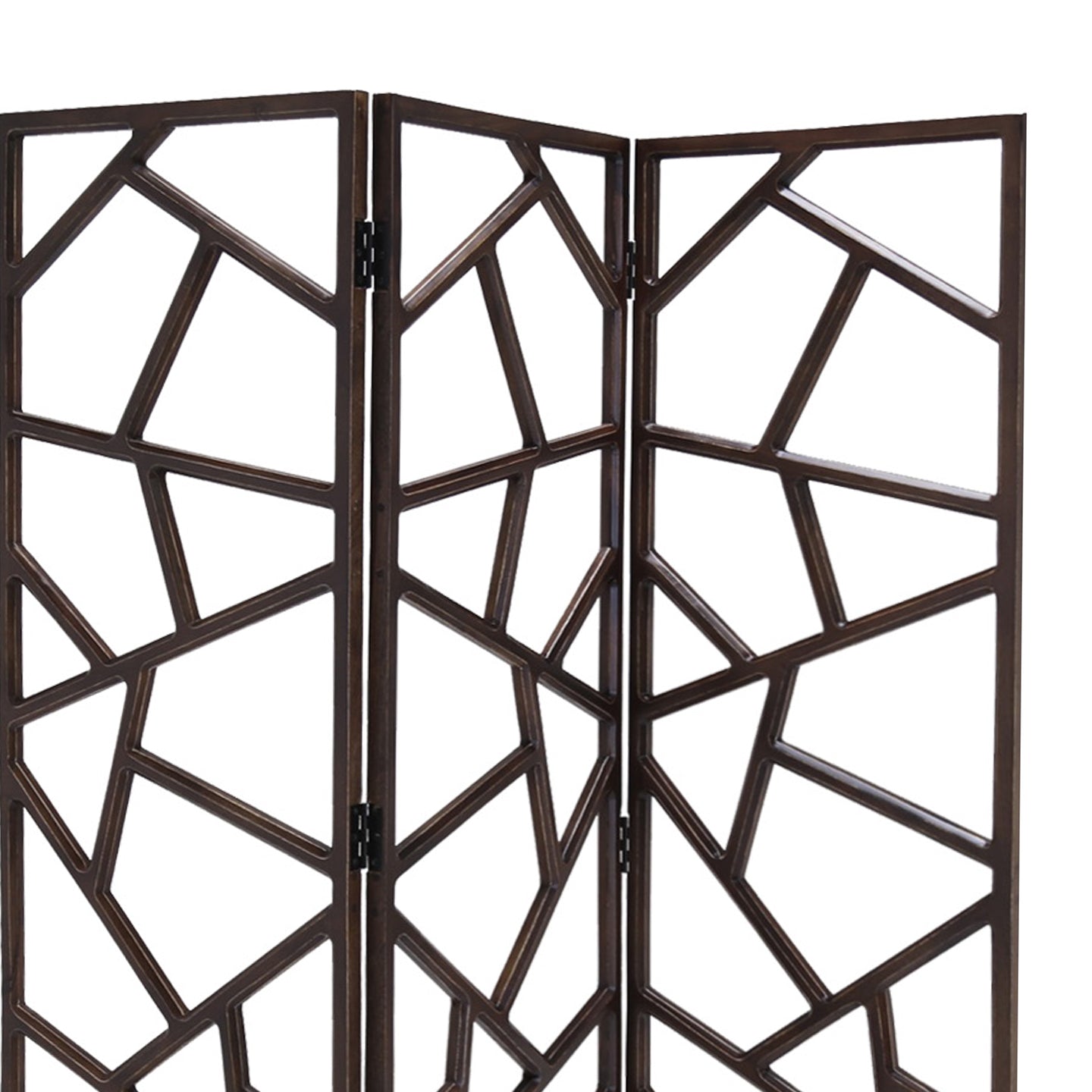 Wooden 3 Panel Room Divider with Intricate Design, Espresso Brown