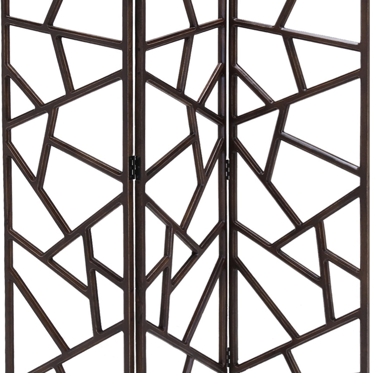 Wooden 3 Panel Room Divider with Intricate Design, Espresso Brown