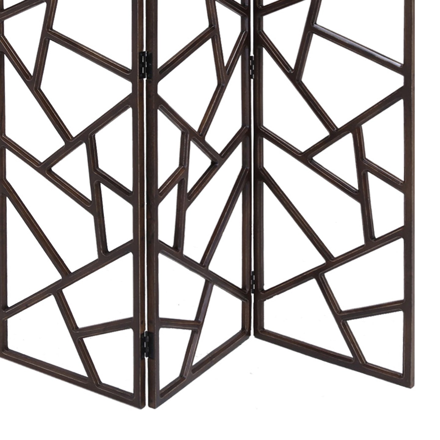Wooden 3 Panel Room Divider with Intricate Design, Espresso Brown