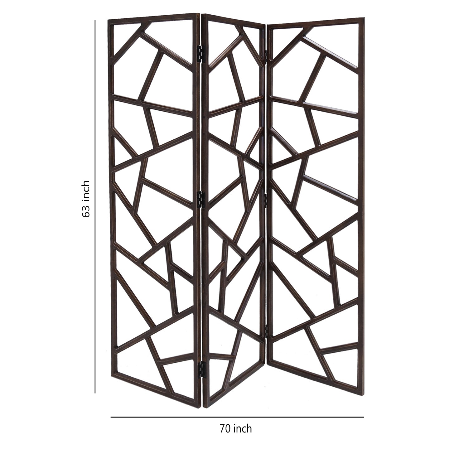 Wooden 3 Panel Room Divider with Intricate Design, Espresso Brown