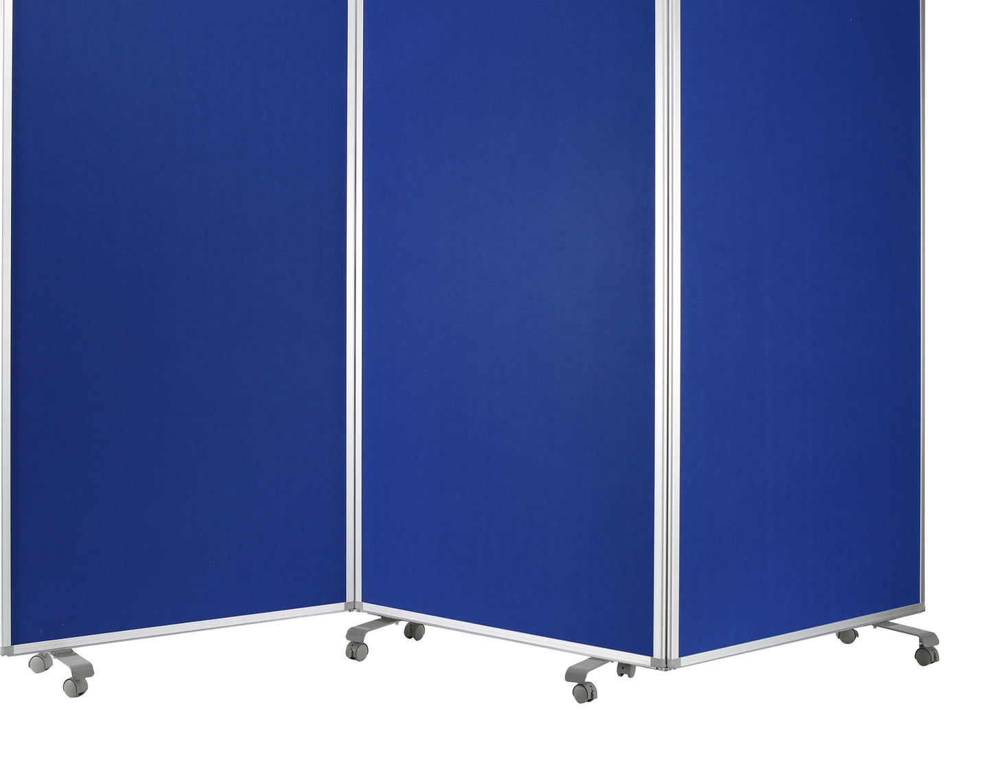 Accordion Style Fabric Upholstered 3 Panel Room Divider, Blue and Gray