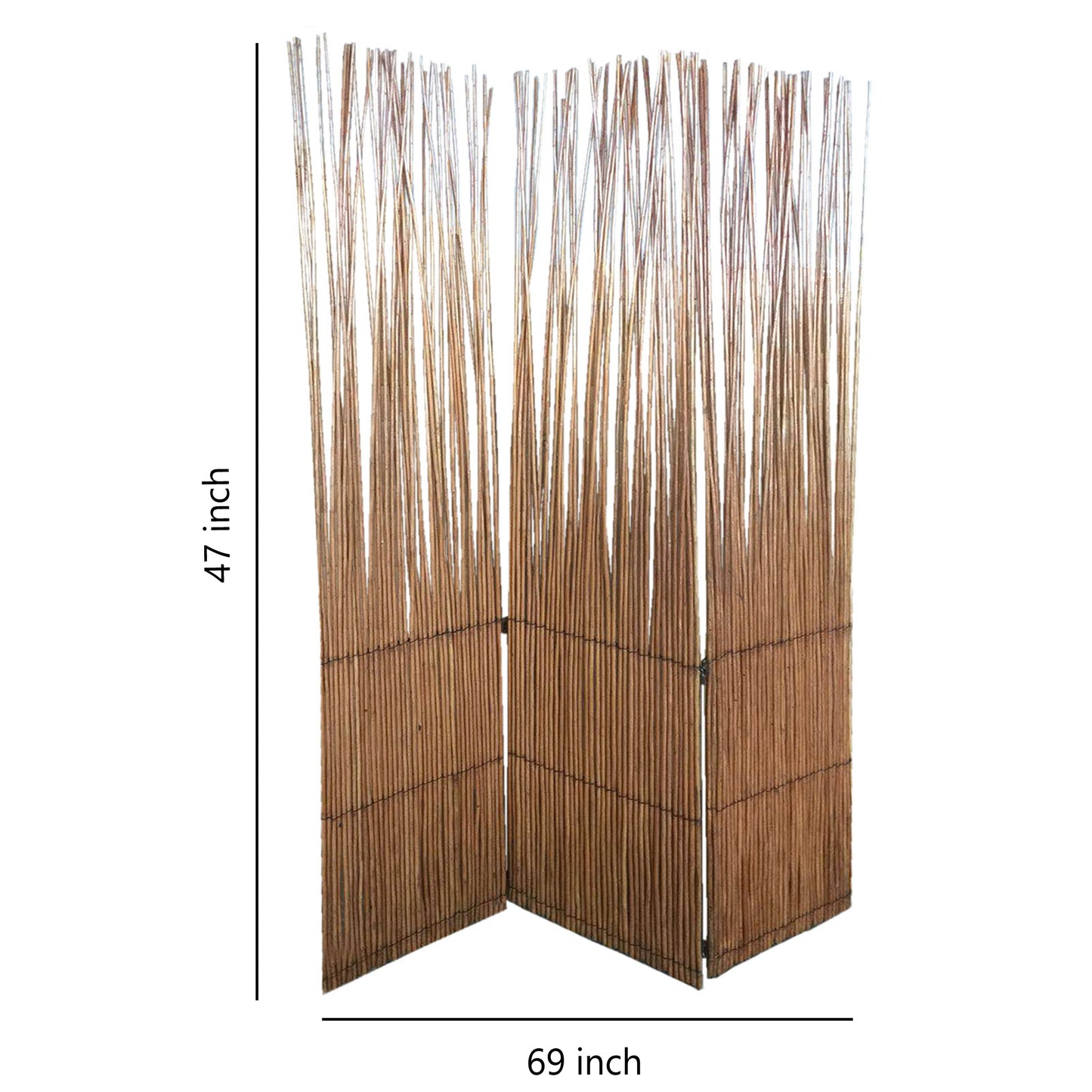 69 Inch 3 Panel Room Divider, Wood Willow Branch, Brown