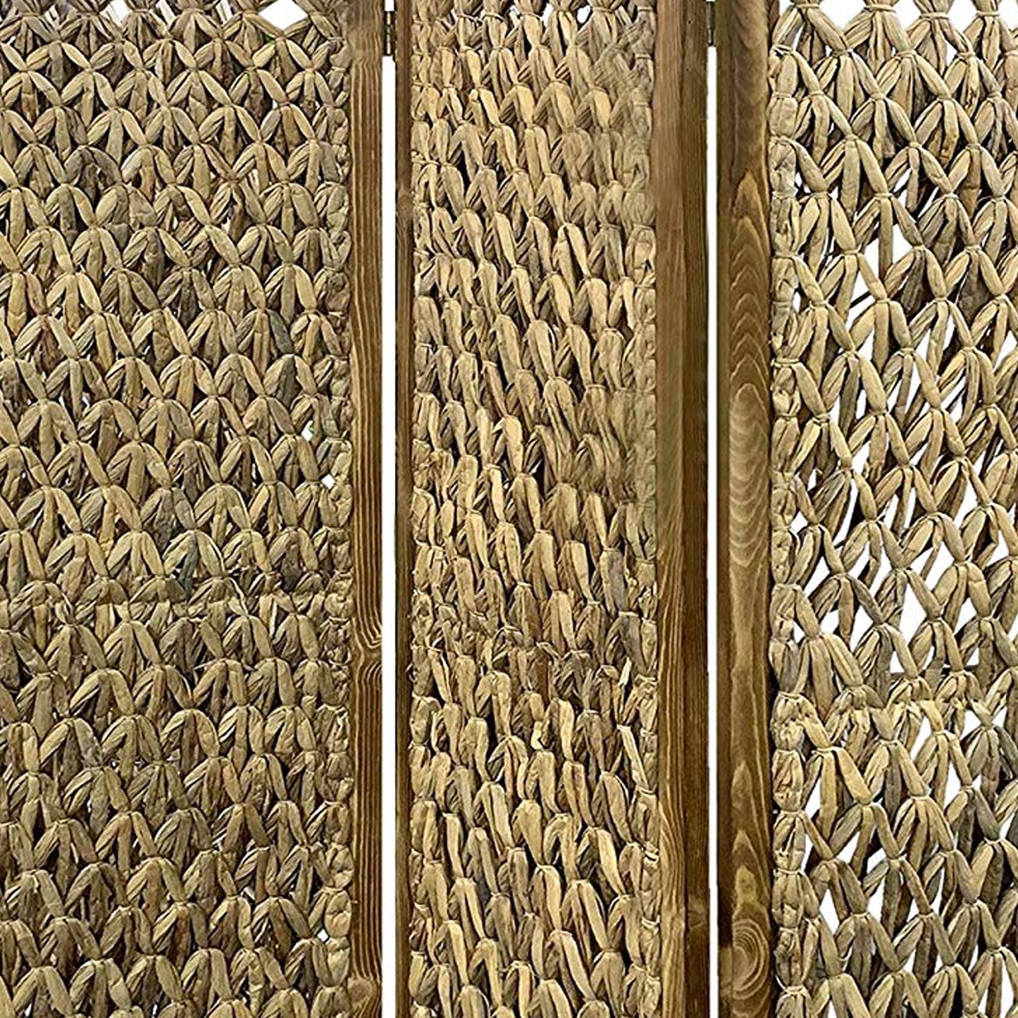 Woven Seagrass 3 Panel Wooden Room Divider, Natural Brown