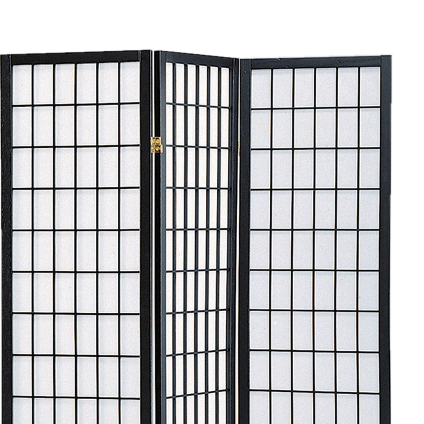 Wooden 3 Panel Room Divider with Shoji Paper Inserts, Black and White