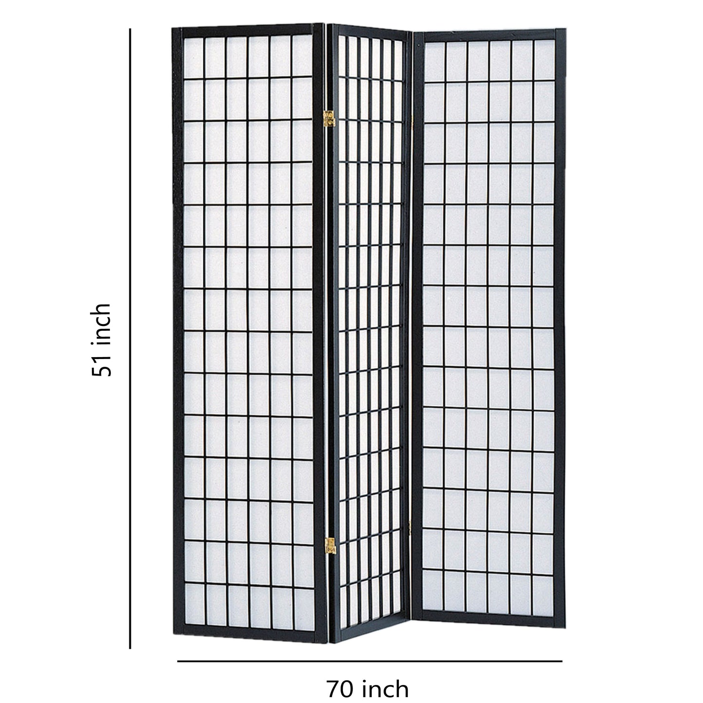 Wooden 3 Panel Room Divider with Shoji Paper Inserts, Black and White