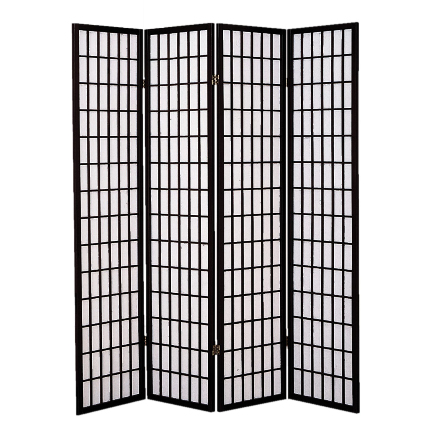 Wooden 4 Panel Room Divider with Shoji Paper Inserts, Black and White