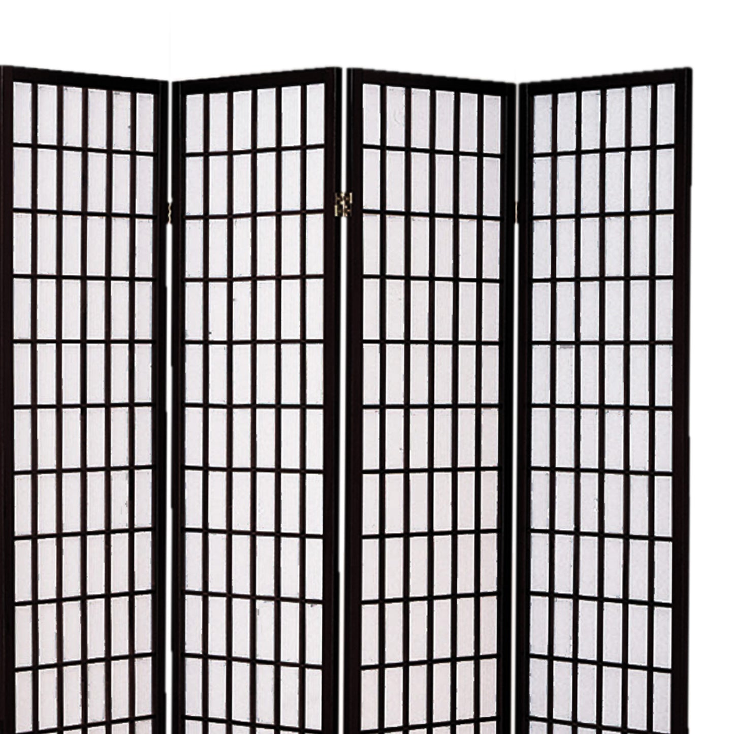 Wooden 4 Panel Room Divider with Shoji Paper Inserts, Black and White