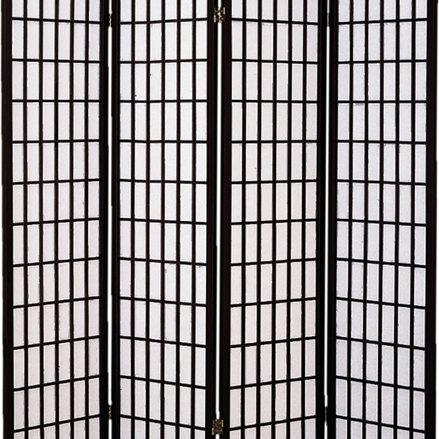Wooden 4 Panel Room Divider with Shoji Paper Inserts, Black and White