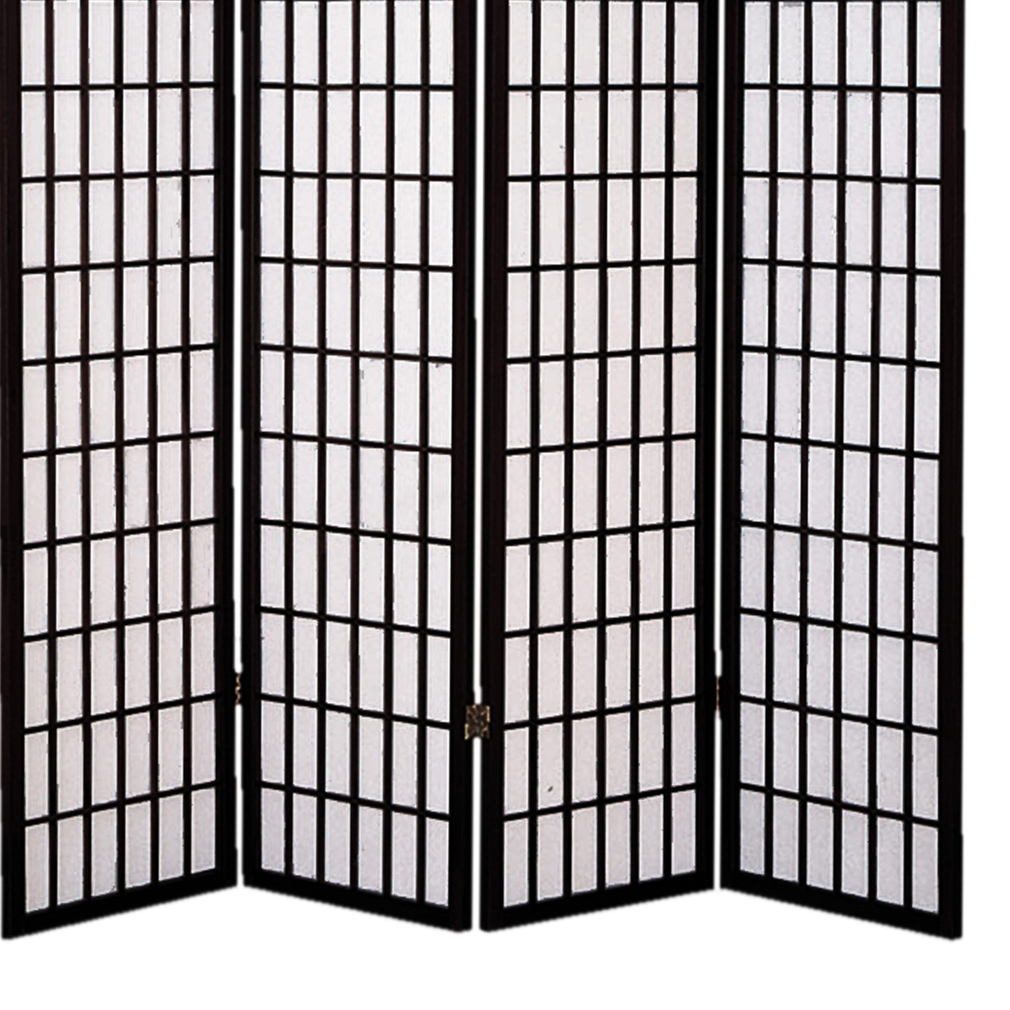 Wooden 4 Panel Room Divider with Shoji Paper Inserts, Black and White