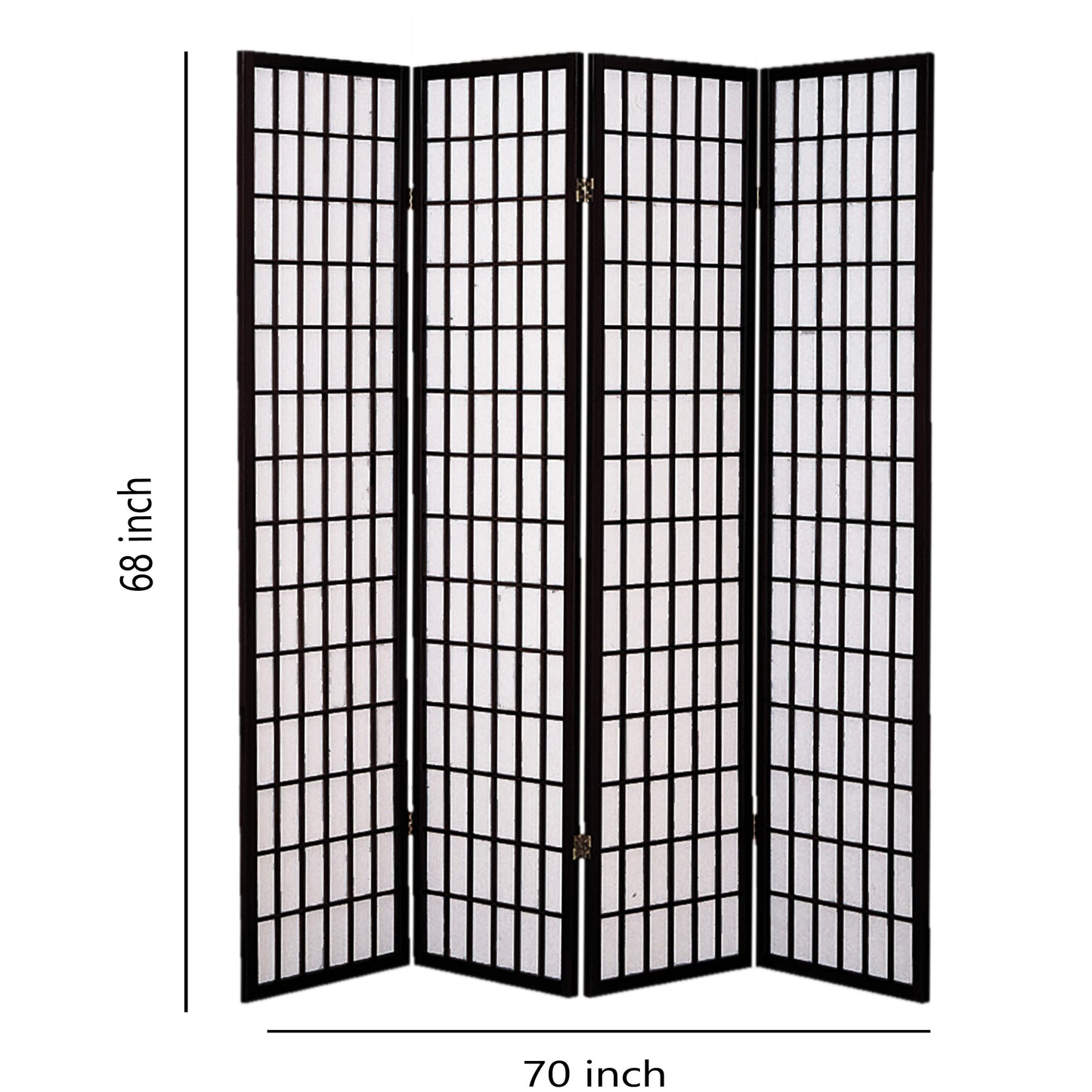 Wooden 4 Panel Room Divider with Shoji Paper Inserts, Black and White