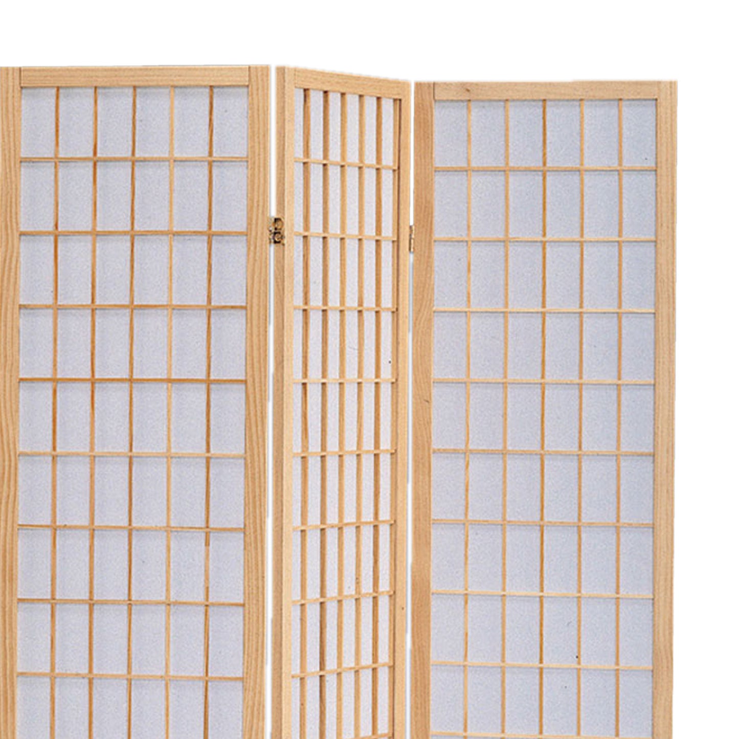 Wooden 3 Panel Room Divider with Shoji Paper Inserts, Brown and White