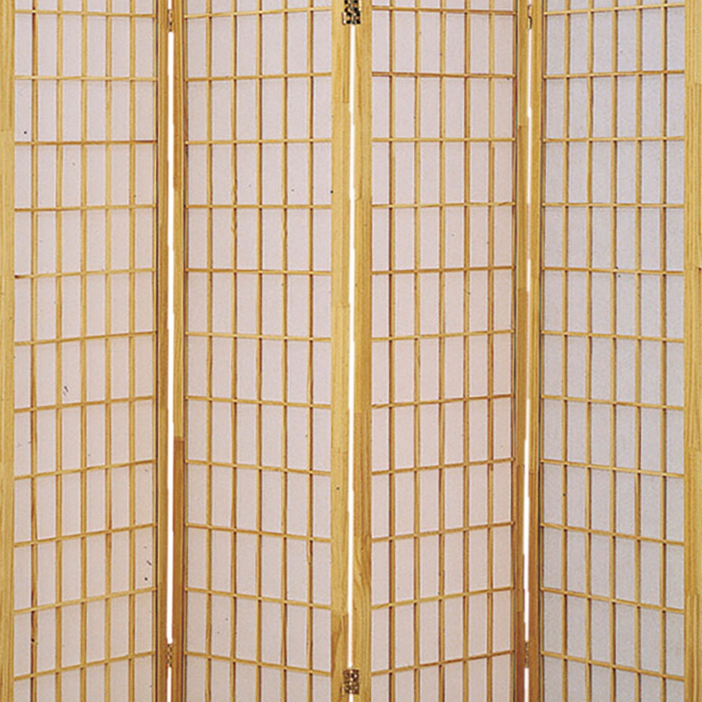 Wooden 4 Panel Room Divider with Shoji Paper Inserts, Brown and White