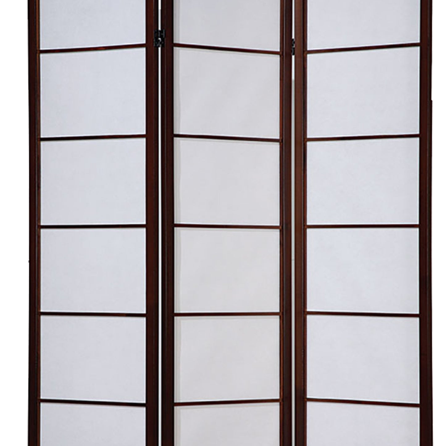 3 Panel Wooden Room Divider with Shoji Paper Inserts,White and Cherry Brown