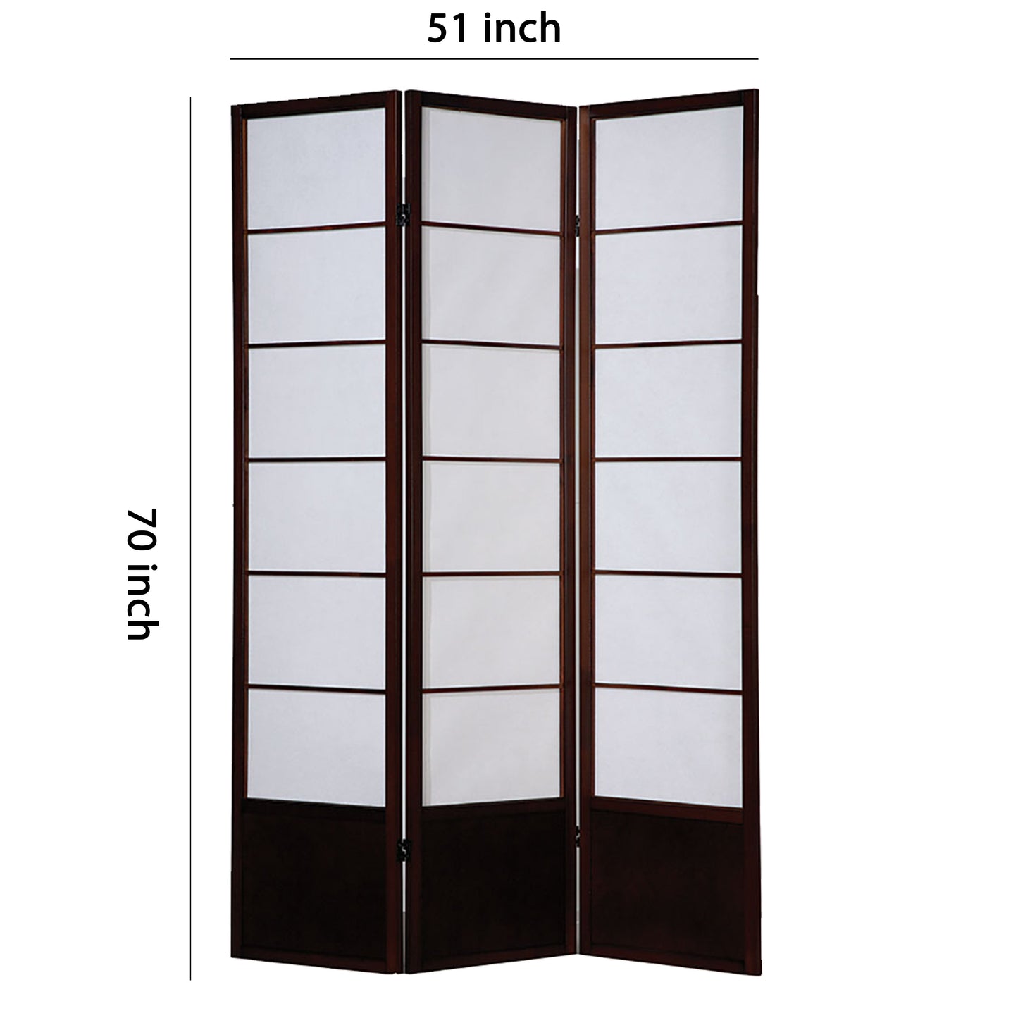 3 Panel Wooden Room Divider with Shoji Paper Inserts,White and Cherry Brown