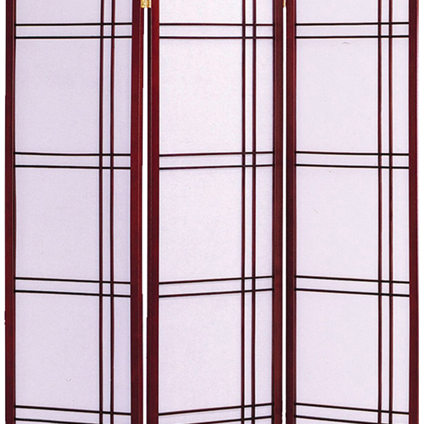 Wooden 3 Panel Room Divider with Checkered Shoji Inserts, White and Brown