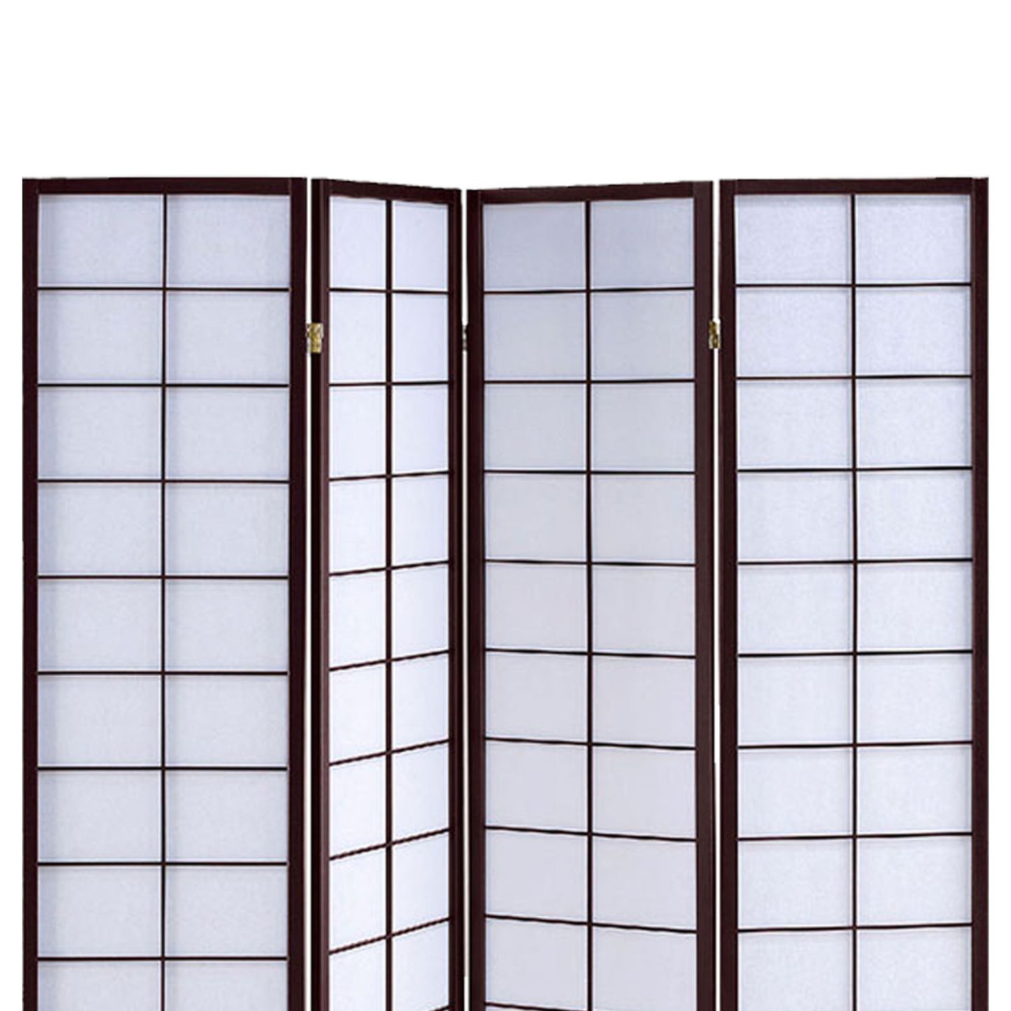 4 Panel Wooden Room Divider with Shoji Paper Inserts, White and Dark Brown