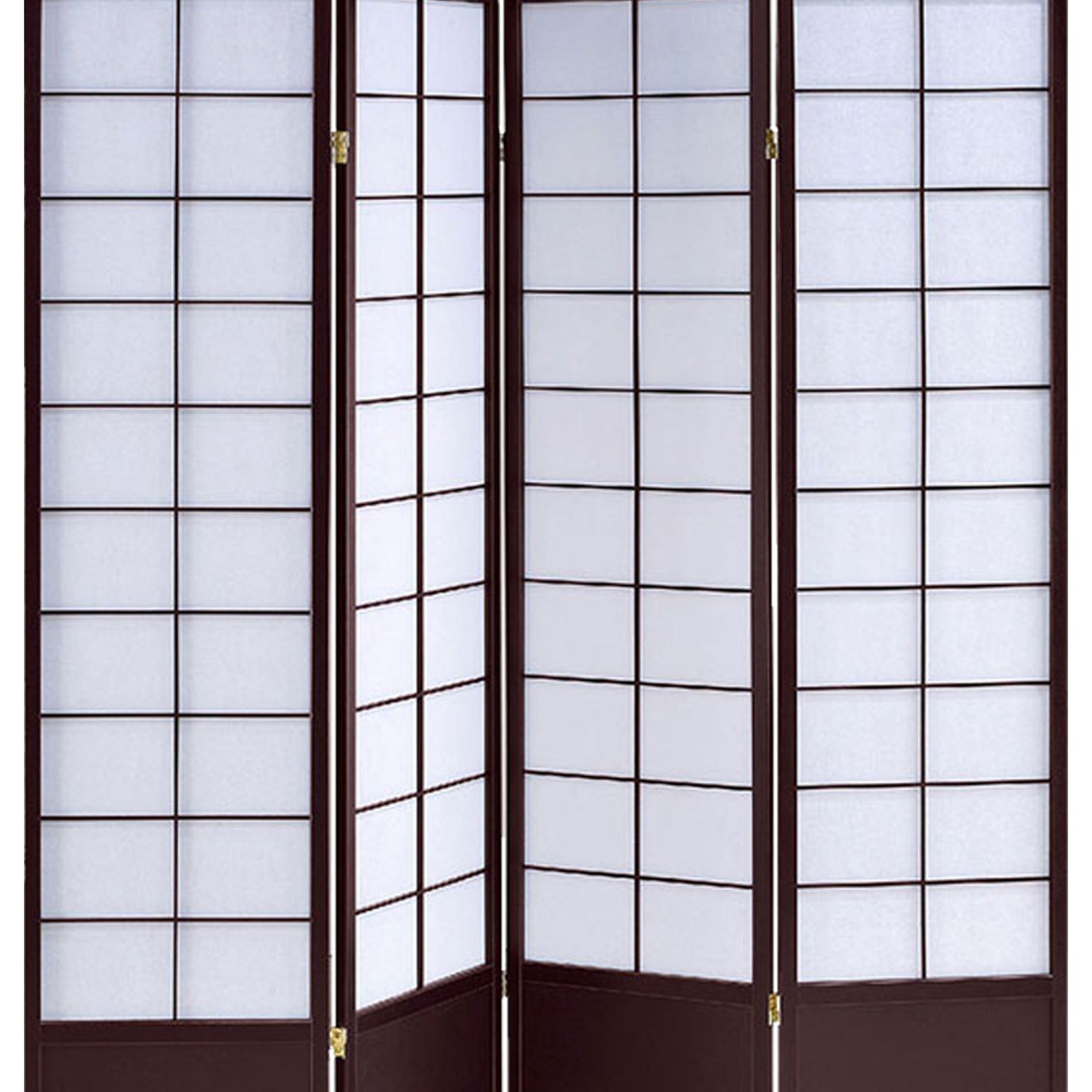 4 Panel Wooden Room Divider with Shoji Paper Inserts, White and Dark Brown