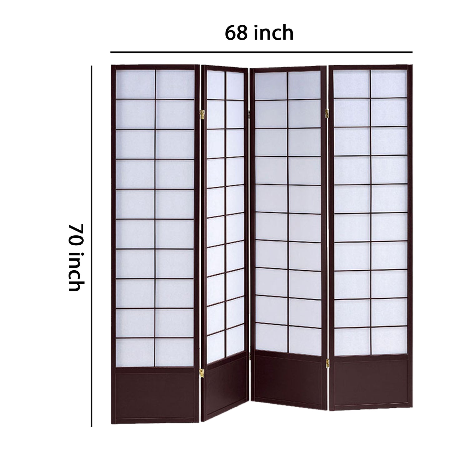 4 Panel Wooden Room Divider with Shoji Paper Inserts, White and Dark Brown