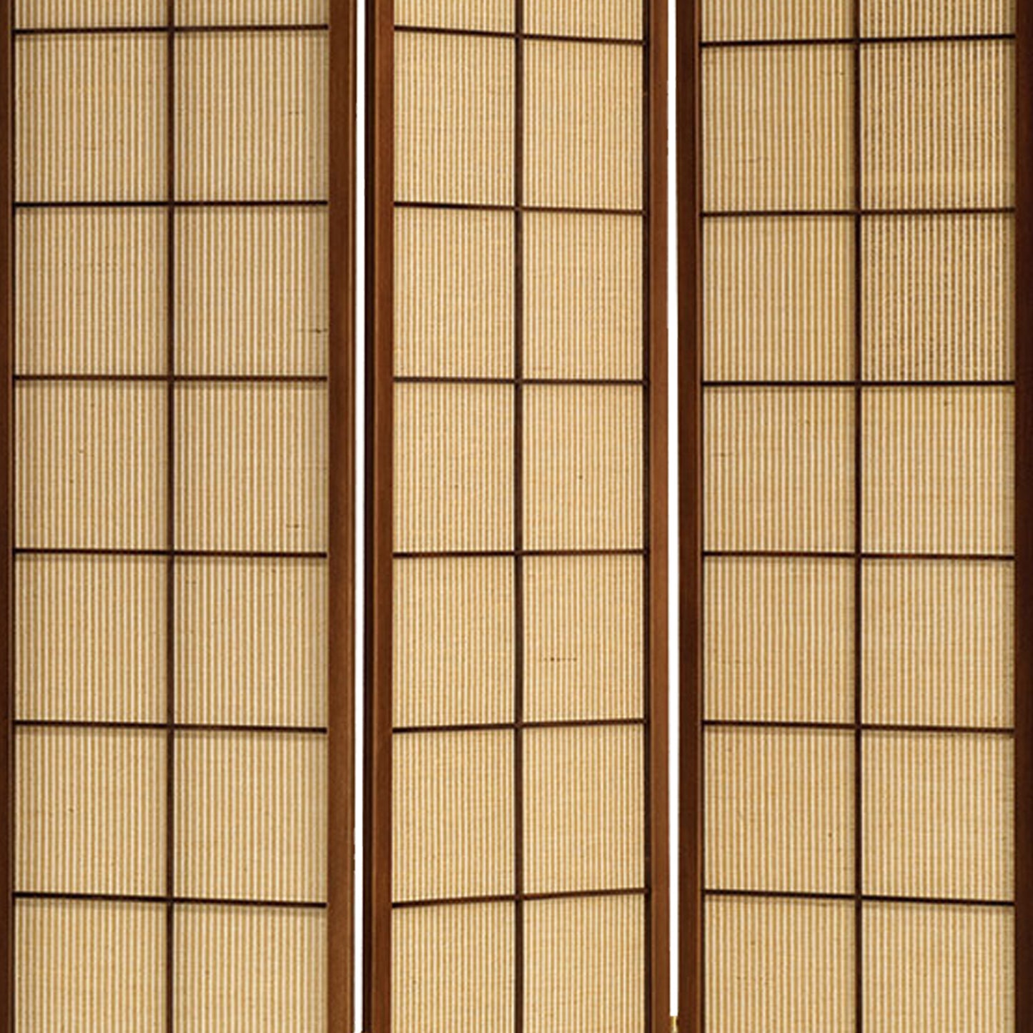 3 Panel Wooden Room Divider with Jute Inlays, Brown and Beige