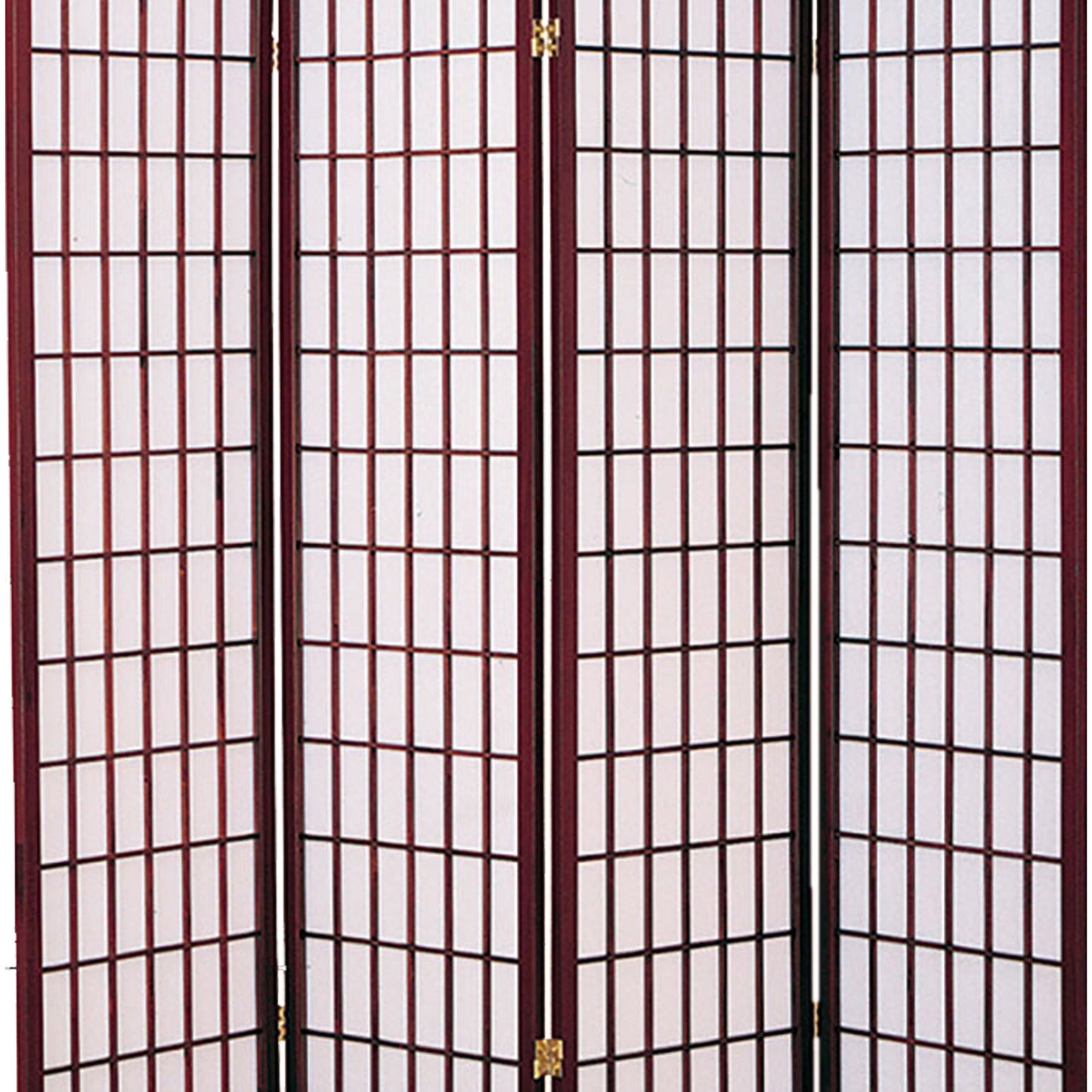 4 Panel Room Divider with Shoji Inserts, Cherry Brown and White