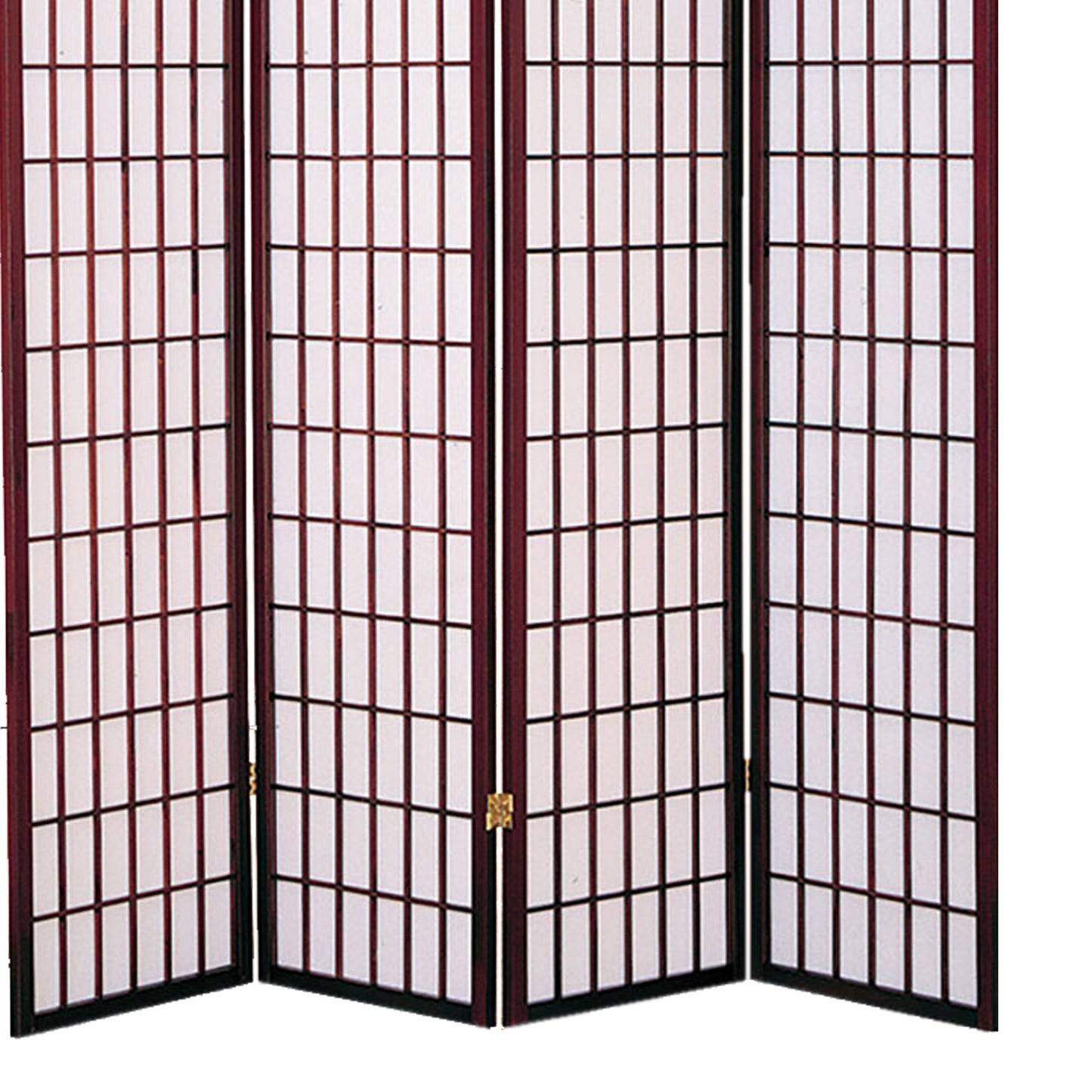 4 Panel Room Divider with Shoji Inserts, Cherry Brown and White