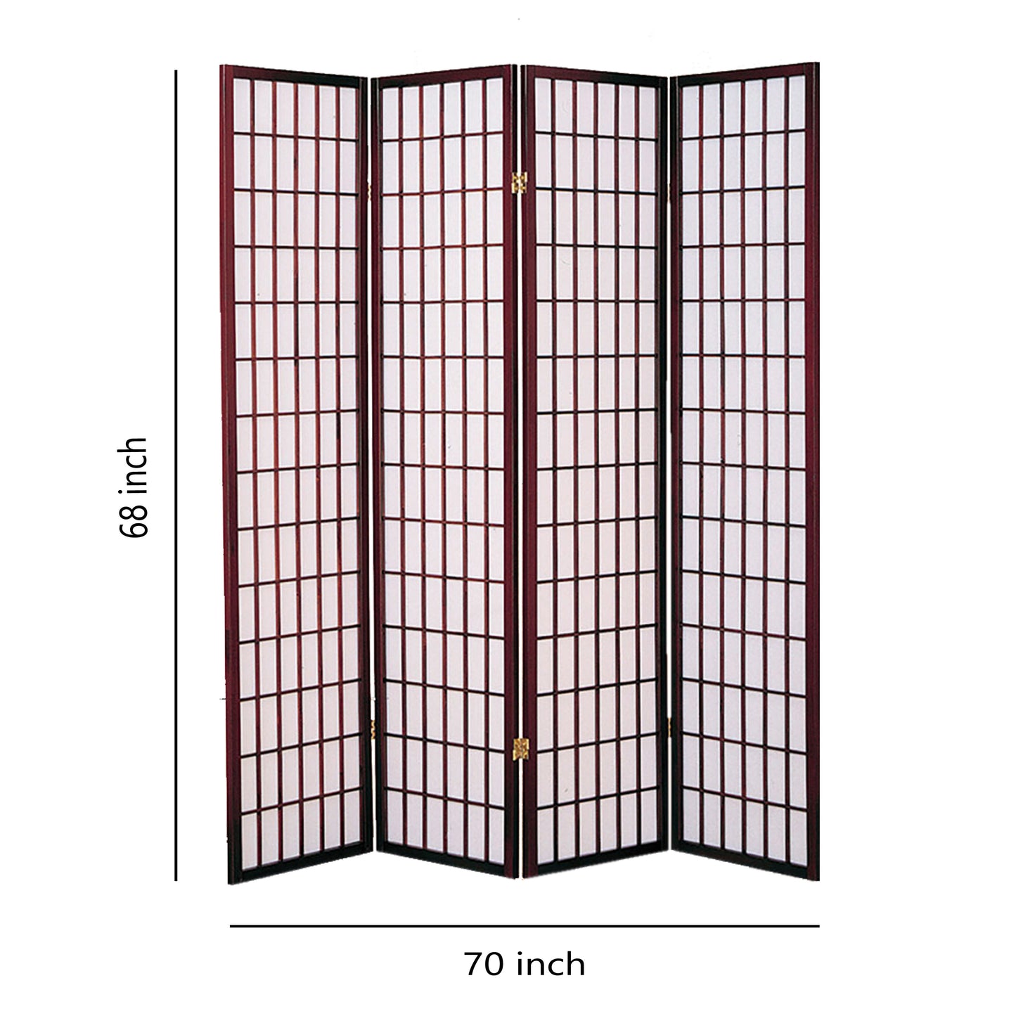 4 Panel Room Divider with Shoji Inserts, Cherry Brown and White