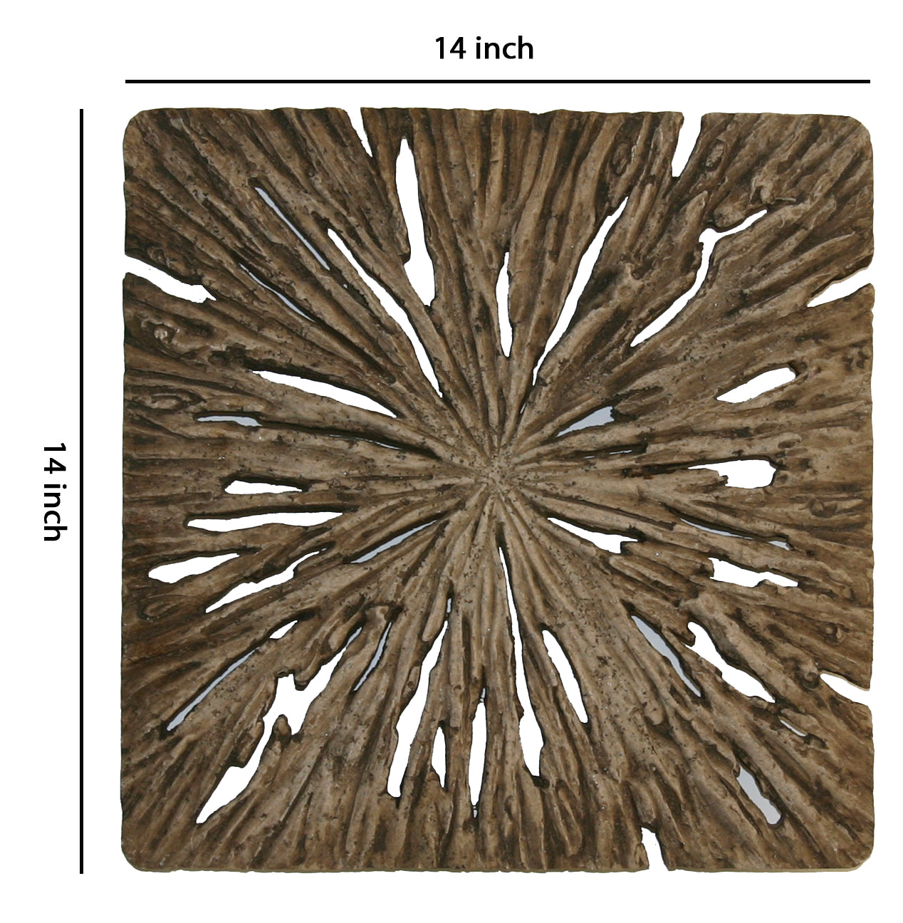 Square Rotten Wood Sandstone Wall Decor With Cut Outs Small Oak Brown