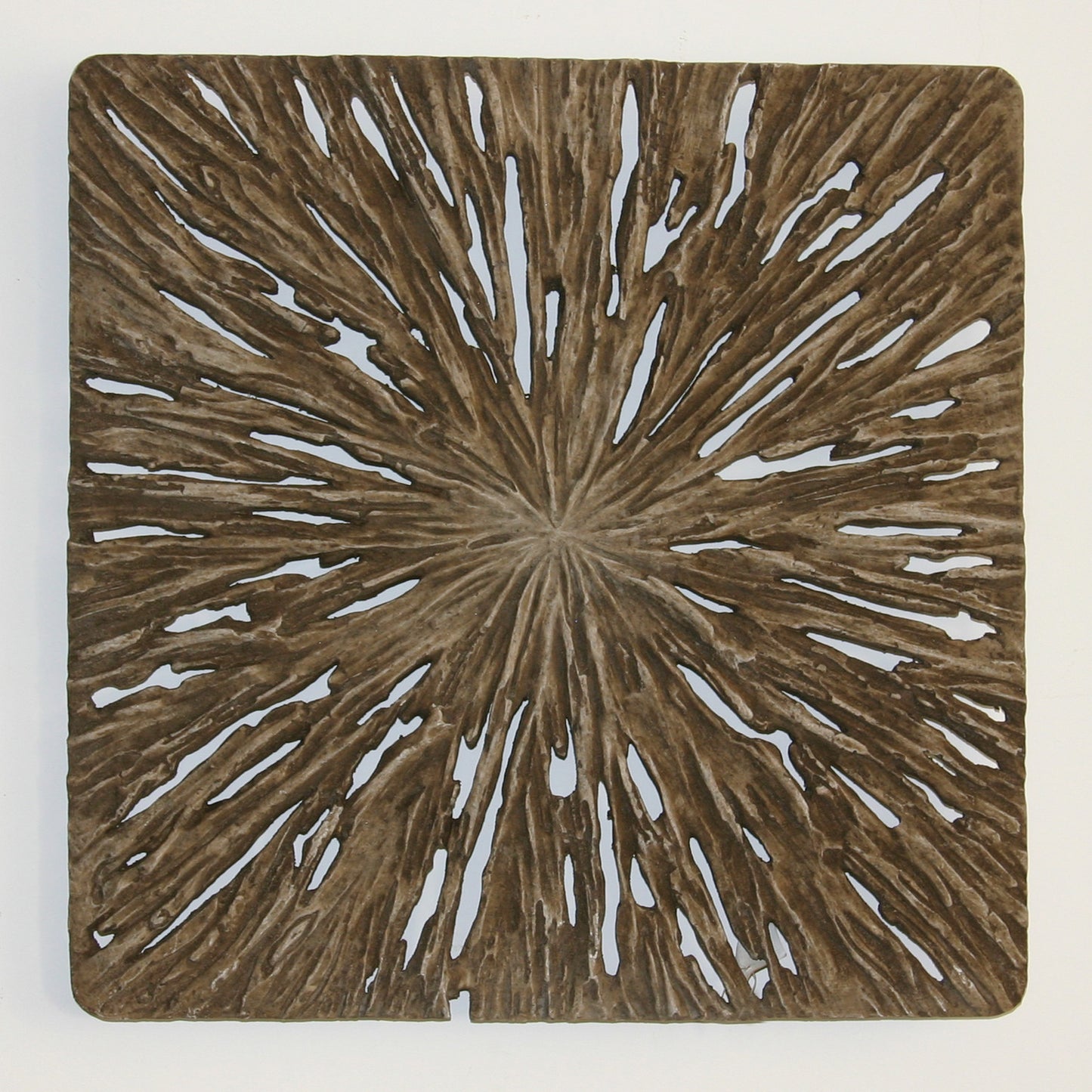 Square Rotten Wood Sandstone Wall Decor With Cut Out Medium Oak Brown