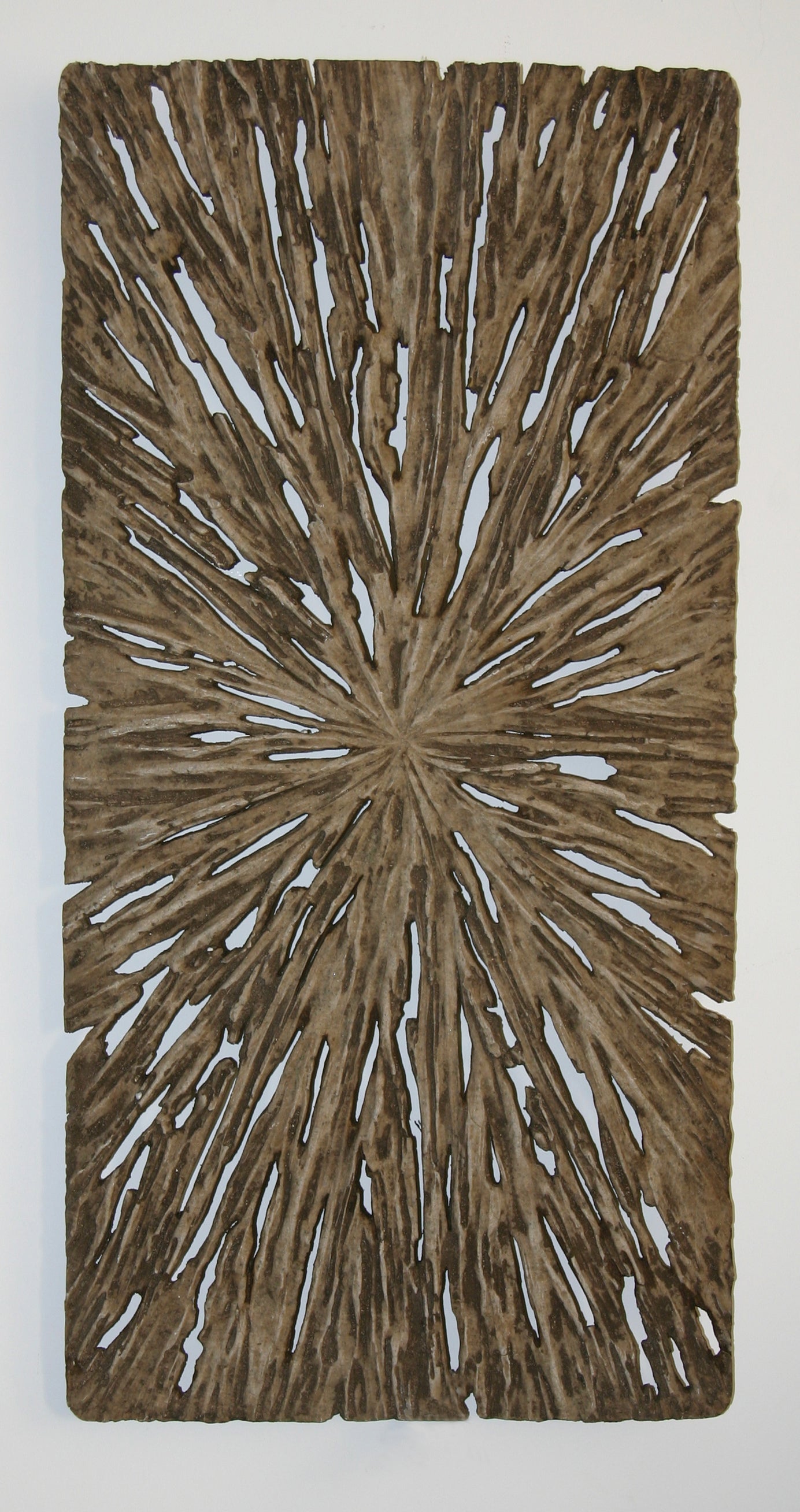Rectangle Rotten Wood Sandstone Wall Decor With Cut Out Medium Oak Brown