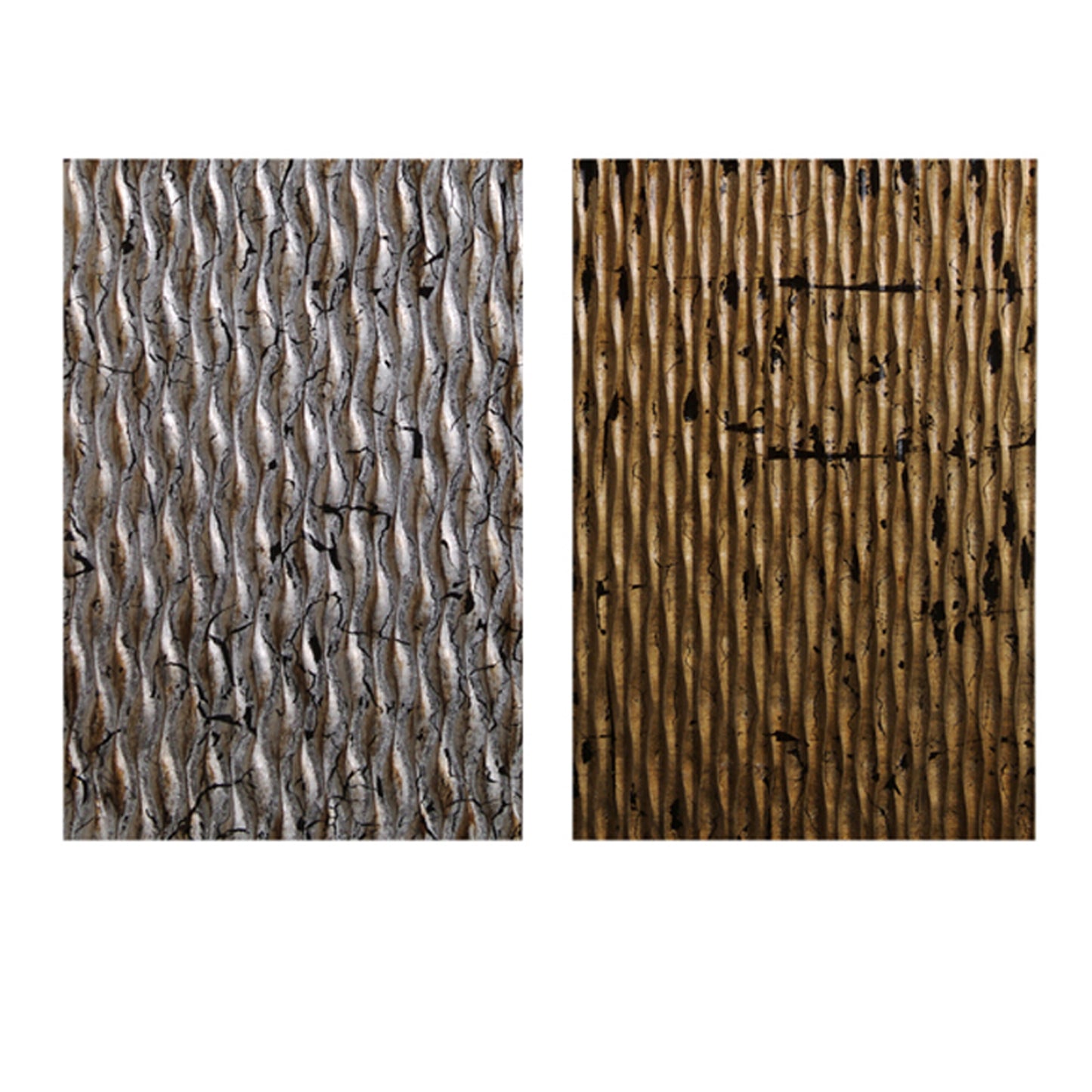 Modern Style Wooden Wall Decor With Wave Pattern Multicolor Set Of 4