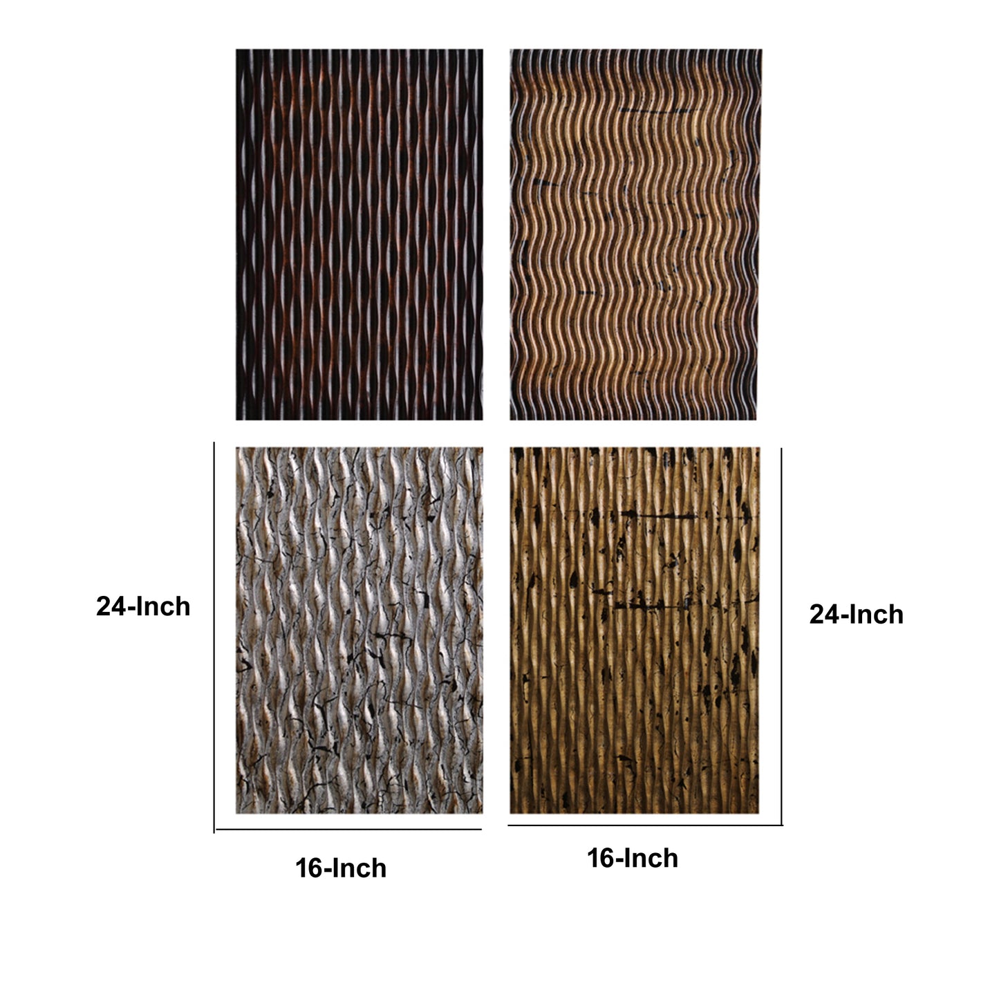 Modern Style Wooden Wall Decor With Wave Pattern Multicolor Set Of 4