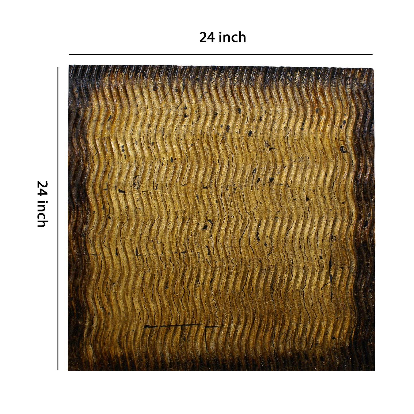 24 X 24 Inch Square Wood Wall Decor Textured Carving Gold Brown