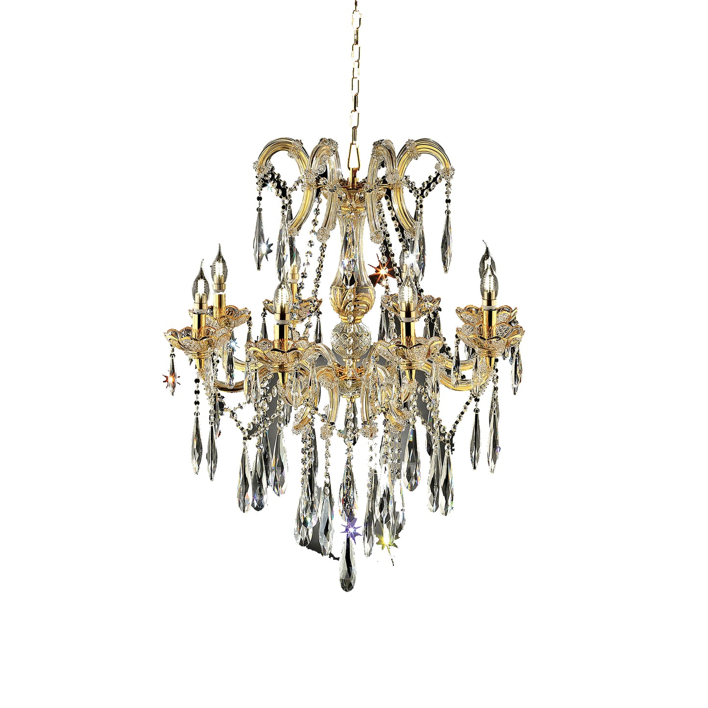 Modern Style Ceiling Lamp with Hanging Crystals Gold