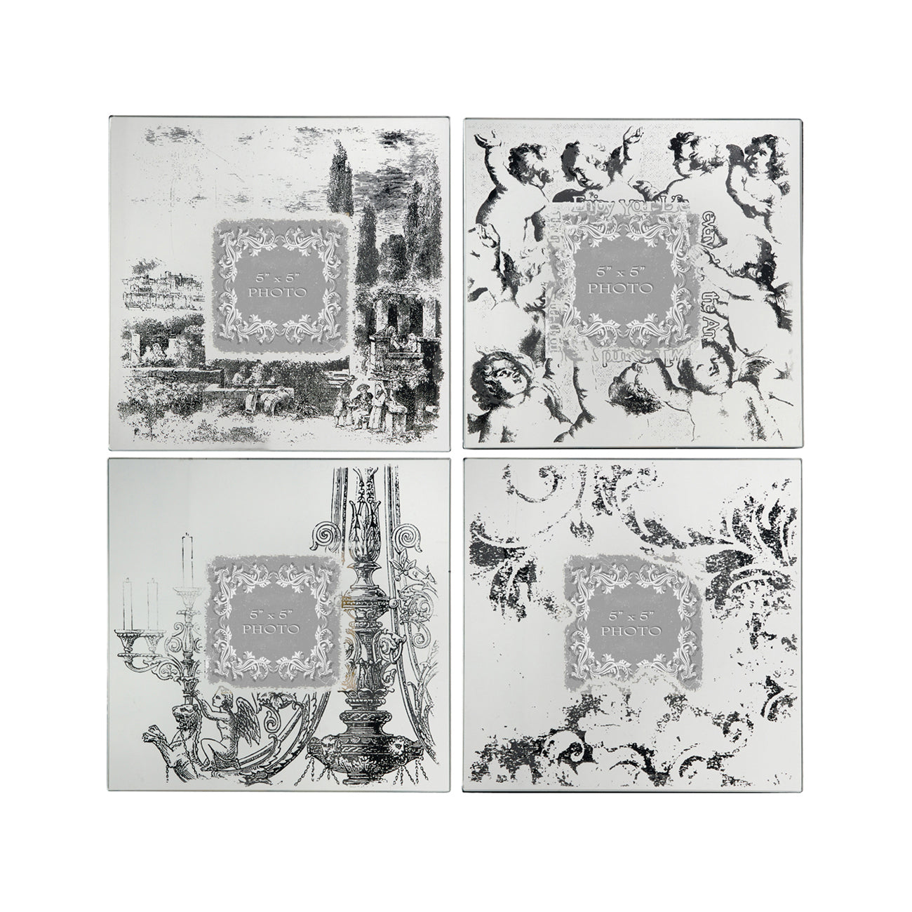 Modern Etched Wooden Photo Frames Small Set Of 4 Silver