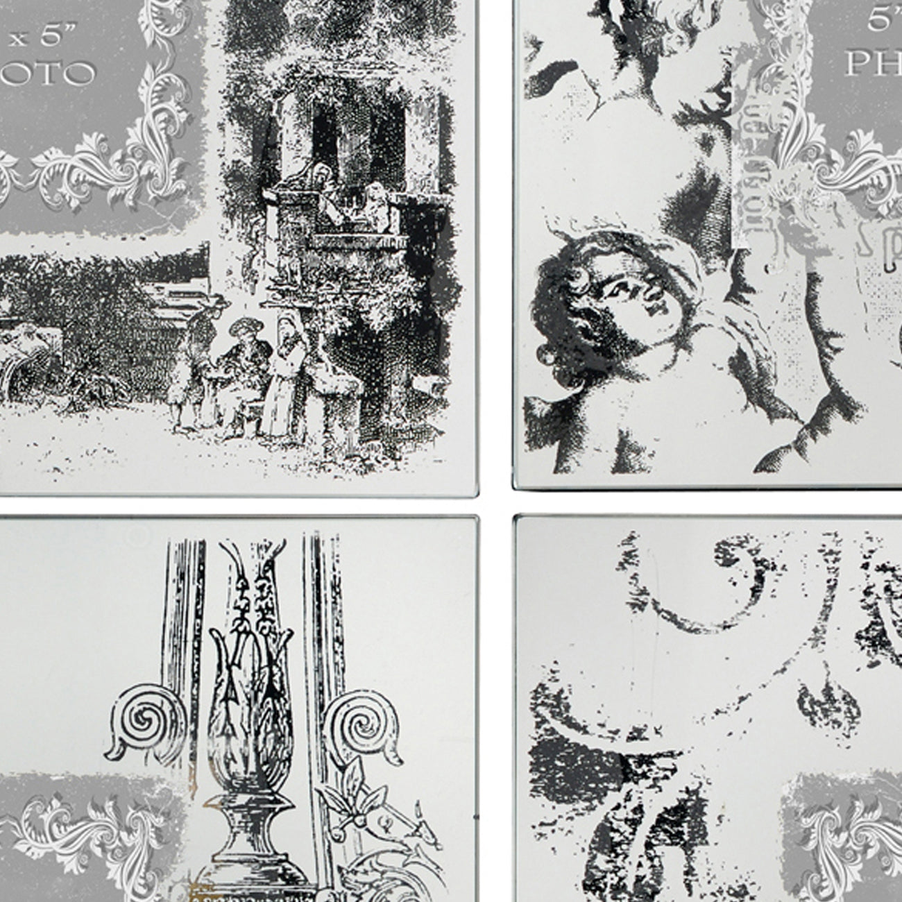 Modern Etched Wooden Photo Frames Small Set Of 4 Silver