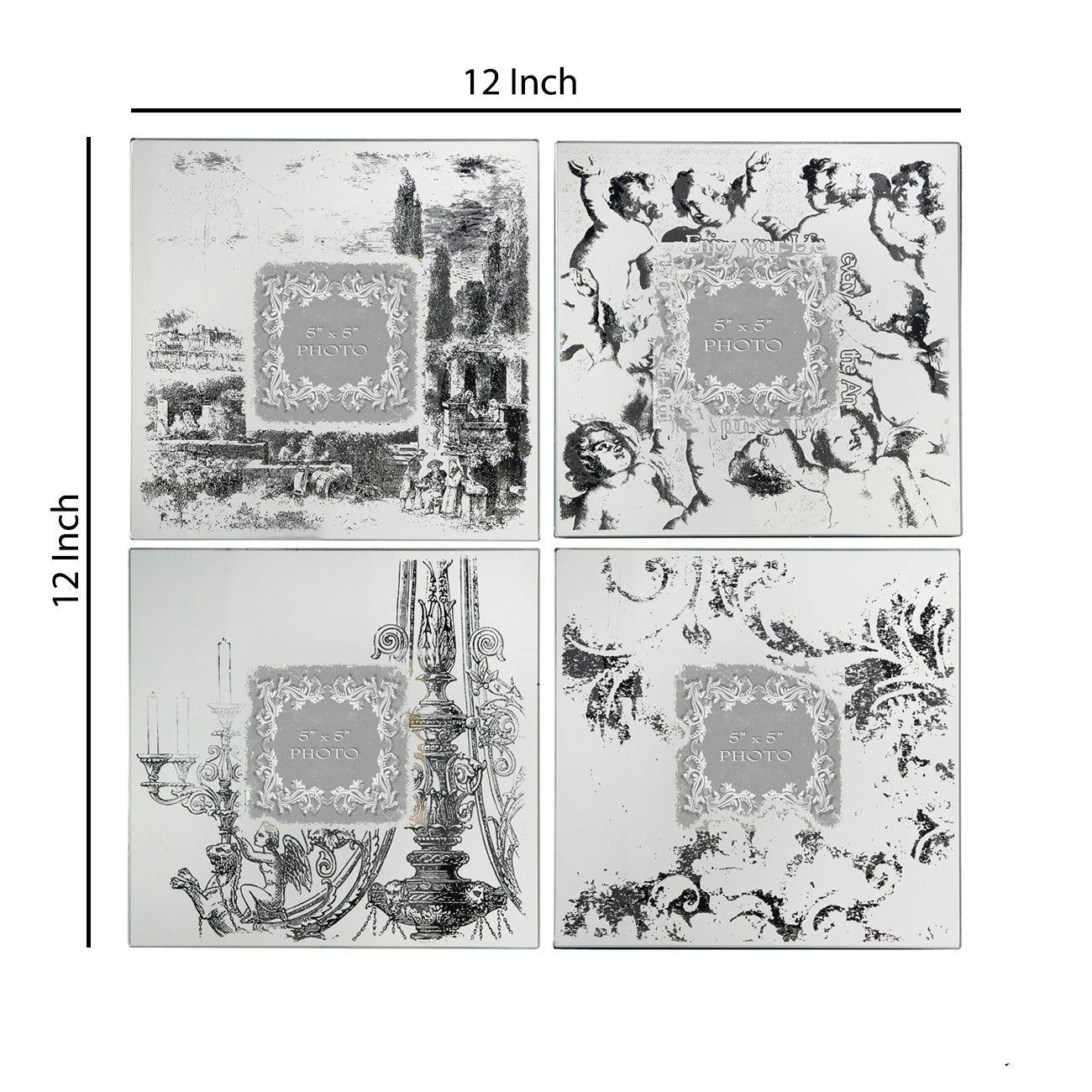 Modern Etched Wooden Photo Frames Small Set Of 4 Silver