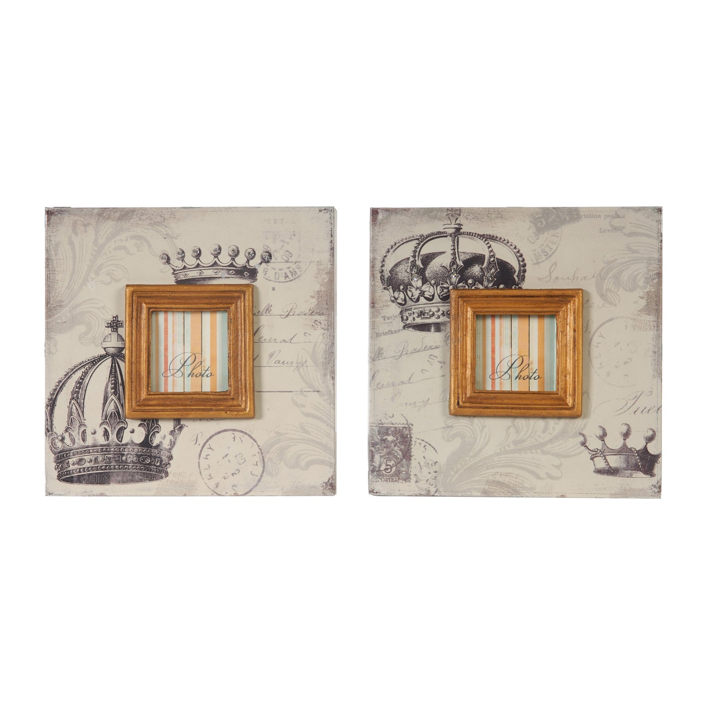 Traditional Style Square Wooden Photo Frames Set Of 2 Brown