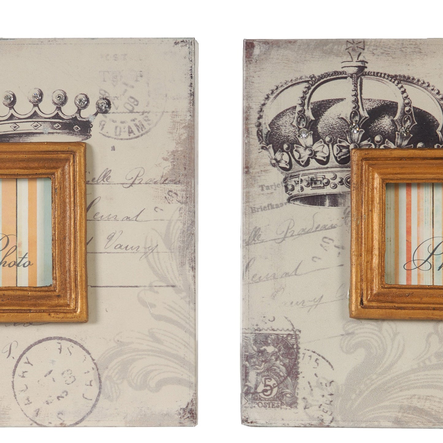 Traditional Style Square Wooden Photo Frames Set Of 2 Brown