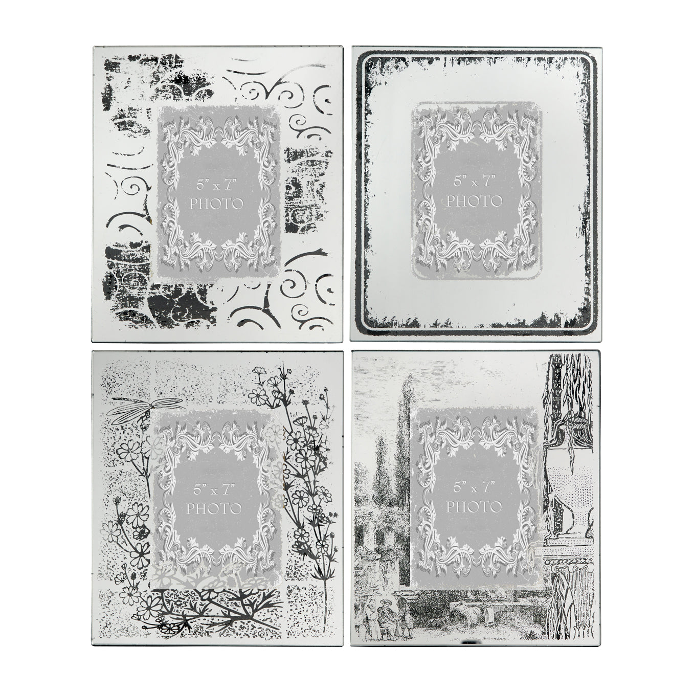 Modern Etched Wooden Photo Frames Large Set Of 4 Silver