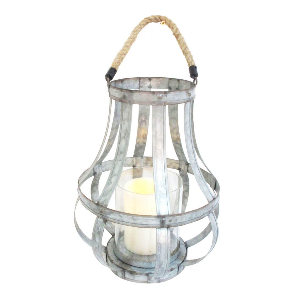 Transitional Metal Candle Holder With Rope And Glass Shade Gray