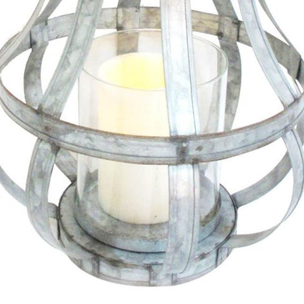 Transitional Metal Candle Holder With Rope And Glass Shade Gray