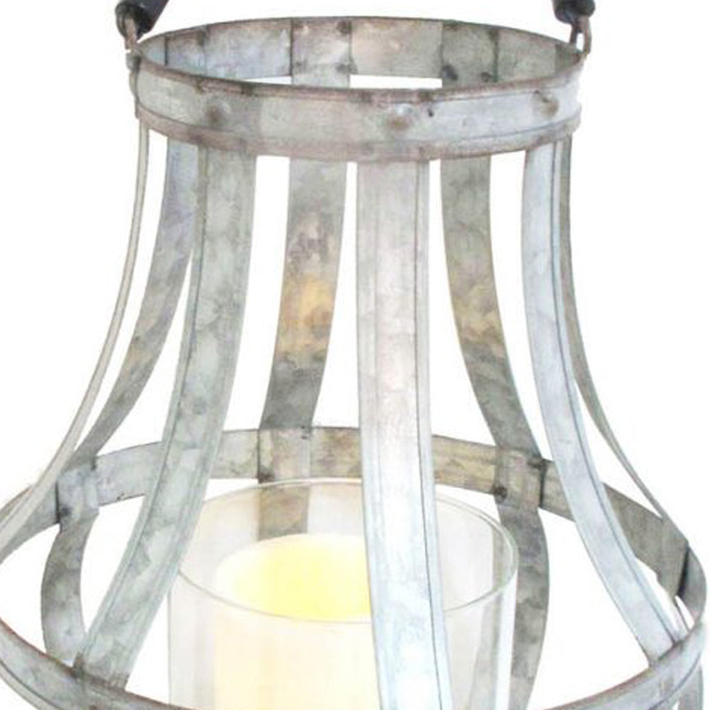 Transitional Metal Candle Holder With Rope And Glass Shade Gray