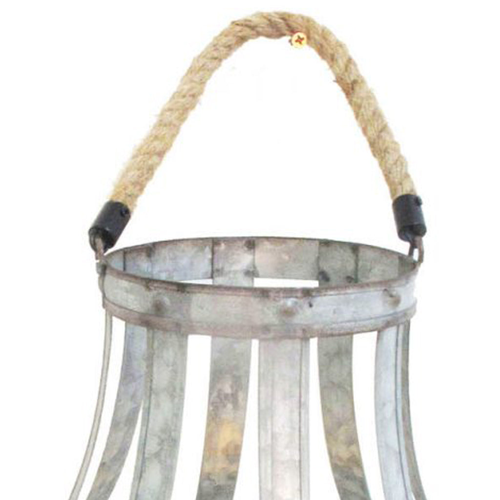 Transitional Metal Candle Holder With Rope And Glass Shade Gray