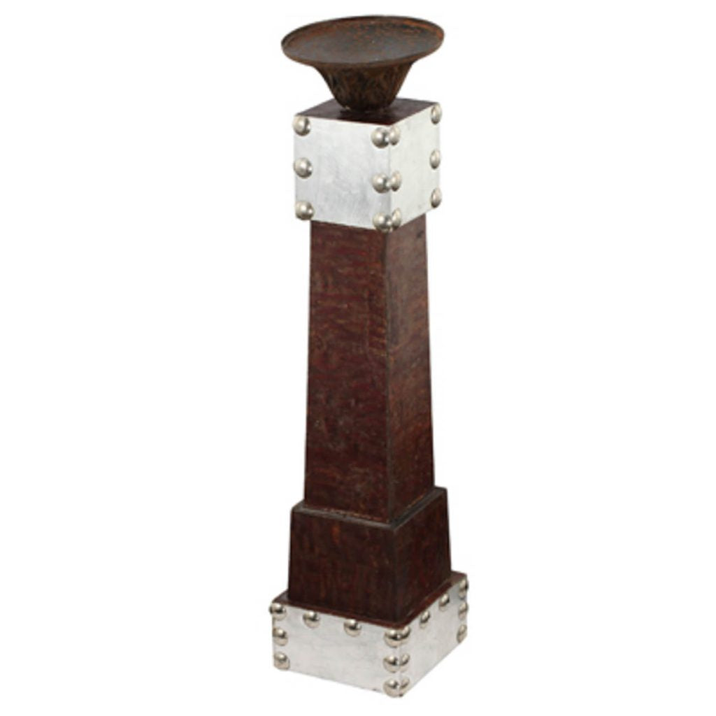 Traditional Style Wooden Candle Holder With Studded Design Brown