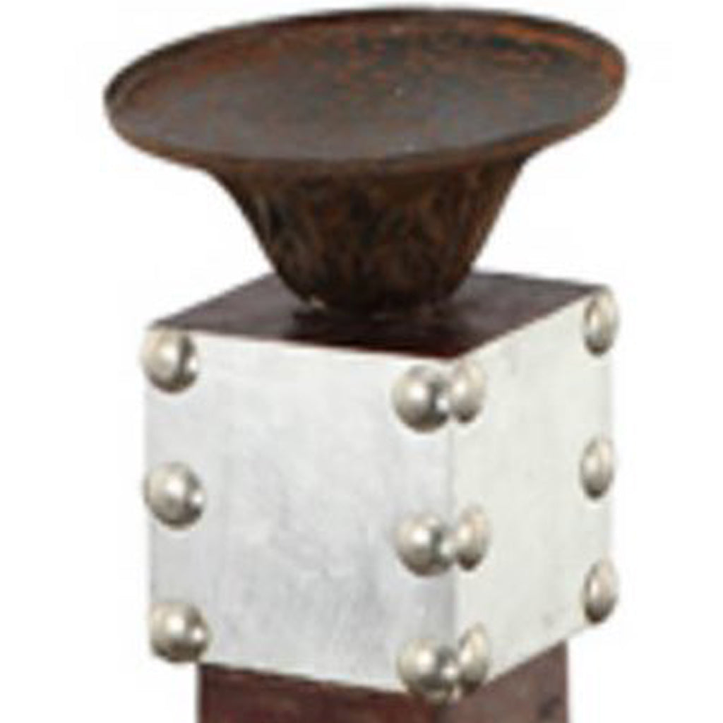 Traditional Style Wooden Candle Holder With Studded Design Brown