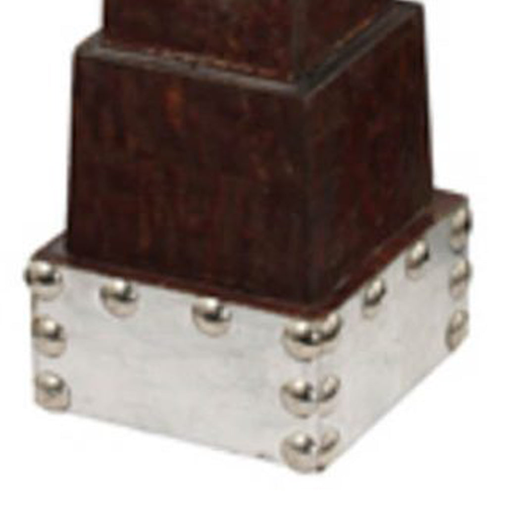 Traditional Style Wooden Candle Holder With Studded Design Brown