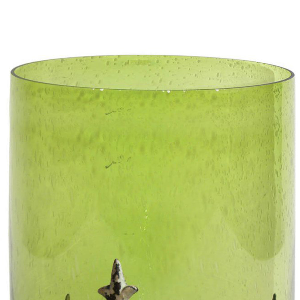 Antique Glass Shade Candle Holder With Metal Base Stand Green