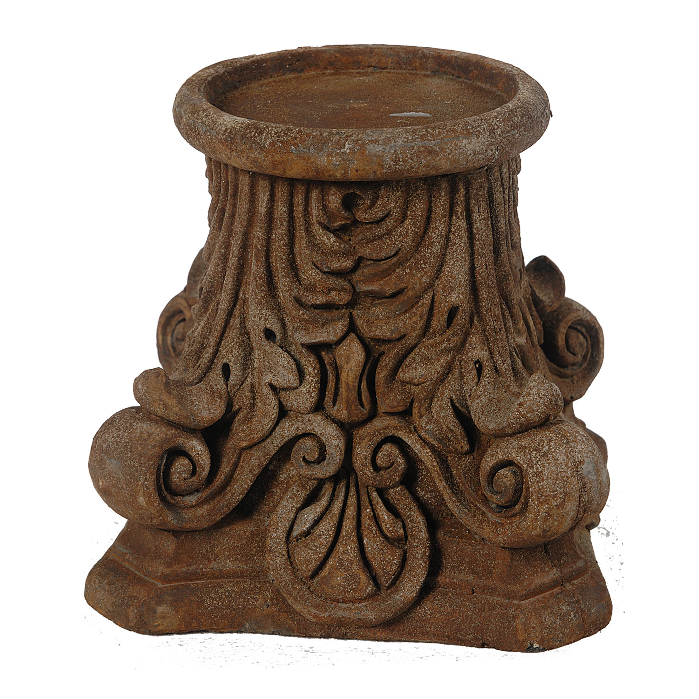 Traditional Style Ceramic Candle Holder With Carvings Brown