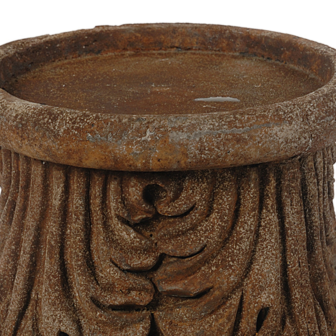 Traditional Style Ceramic Candle Holder With Carvings Brown
