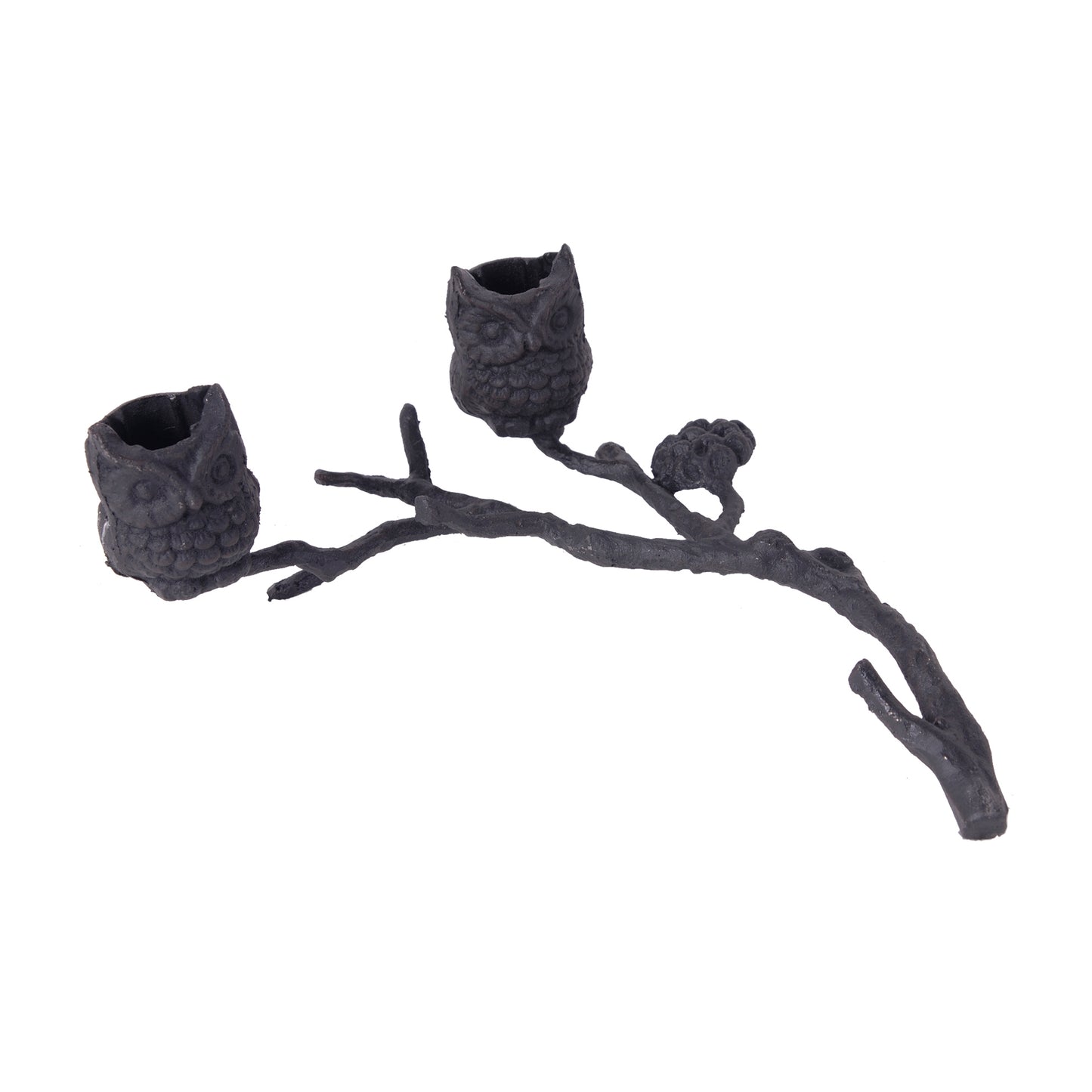 Modern Ceramic Candle Holder With Owls On A Branch Gray